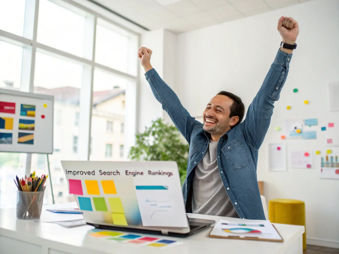An image depicting a successful business owner celebrating a milestone achievement, symbolizing the positive outcomes of effective business coaching.